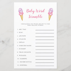 Crème de glace rose Bébé Mot Scramble Jeu