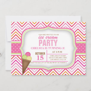 Crème de glace rose Invitation fête d'anniversaire