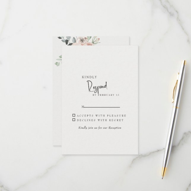 Crème Élégant Blush Floral Wedding RSVP (Devant/Arrière en situation)