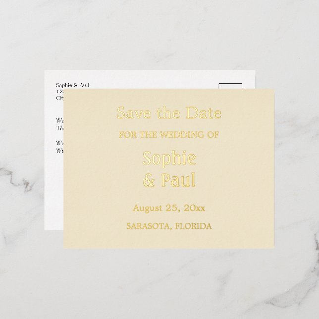 Crème Enregistrer la date Gold Foil Invitation Car (Recto/Verso)