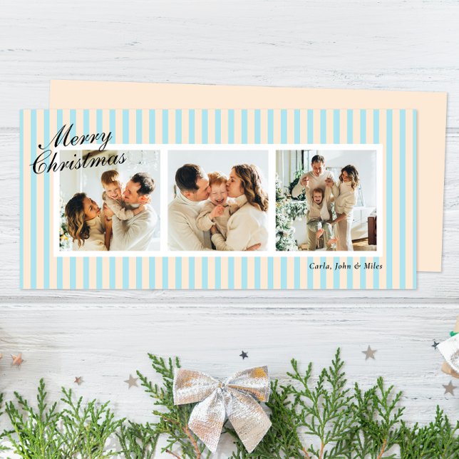 Crème et Bleu Chic Bandes verticales 3 Photo (Créateur téléchargé)