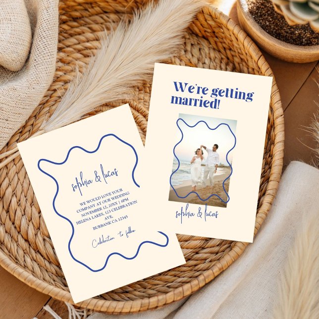 Crème et bleu Simple Faire-part de mariage moderne (Créateur téléchargé)