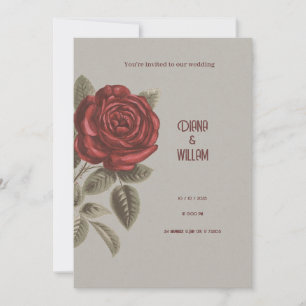 Crème et Faire-part de mariage Floral Vintage roug