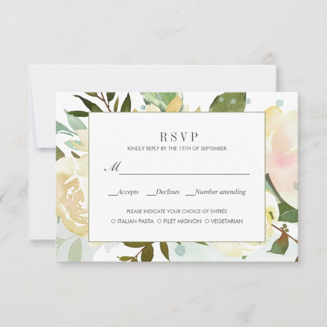 Crème et Hunter menu vert option mariage rsvp (Devant)