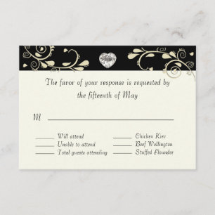 Crème et noir avec carte RSVP de mariage cardiaque