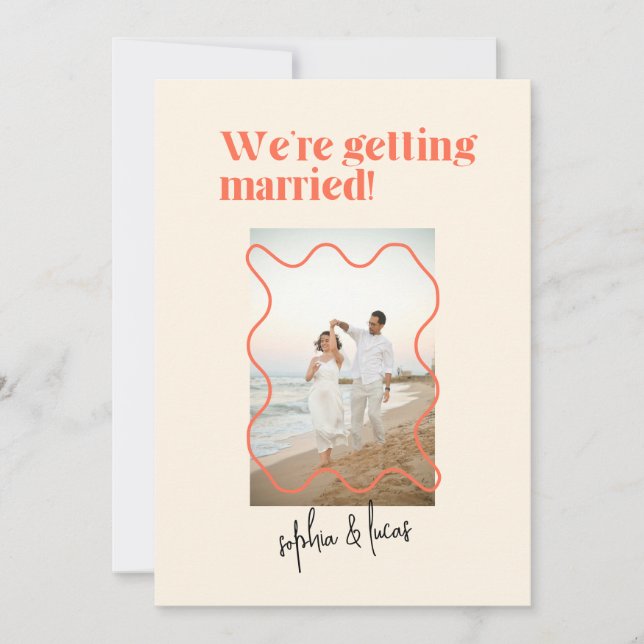 Crème et orange Simple Faire-part de mariage moder (Devant)