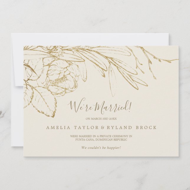 Crème florale dorée et Faire-part Elopement or (Devant)