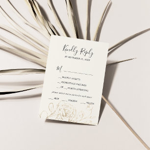 Crème florale dorée & or Faded Menu Choix RSVP
