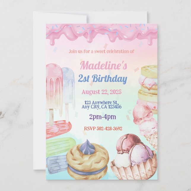 Crème glacée Anniversaire Fête Invitation (Devant)