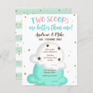 Crème glacée Blue and Mint Twin Invitation