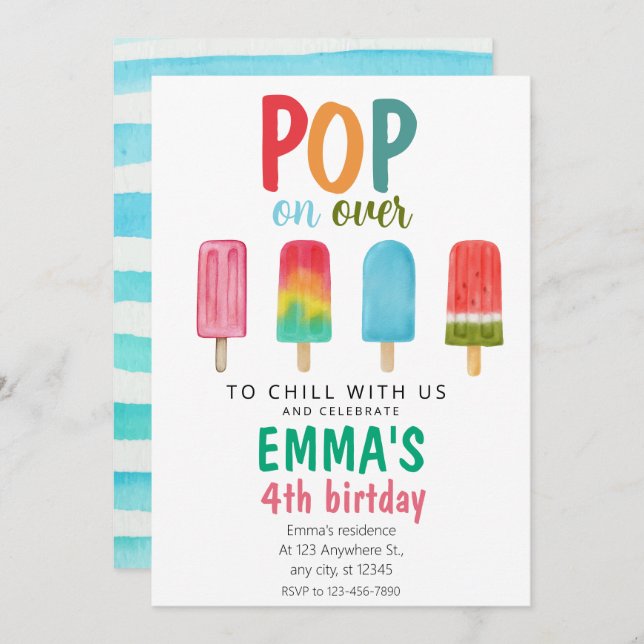 Crème glacée Piscine Anniversaire Invitation Pop O (Devant / Derrière)