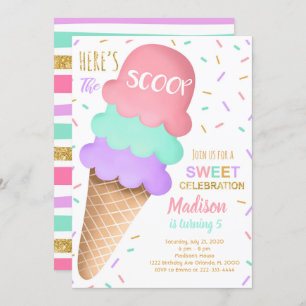 Crème glacée Scoop colorée Invitation Anniversaire