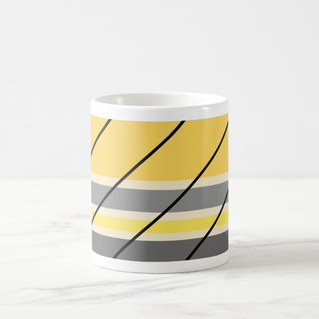 Crème gris jaune rétro Diagonal Stripes Mug (Centre)