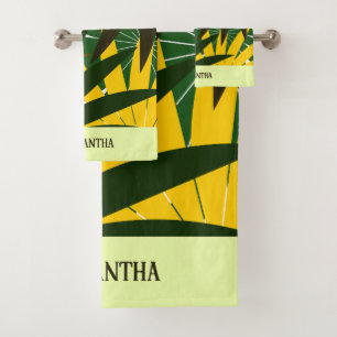 Crème jaune verte Abstraits feuilles géométriques
