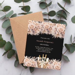 Crème noire rose florales boho invitation annivers