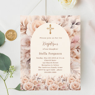 Crème pêche florales roses arche Baptême invitatio
