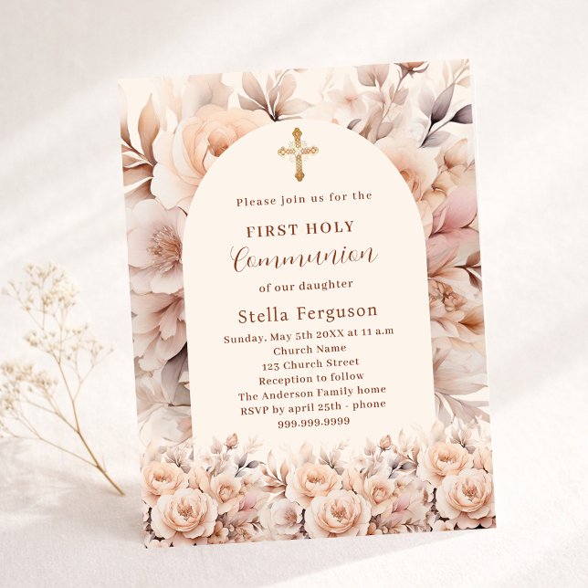 Crème pêche rose arche première communion invitati (Créateur téléchargé)