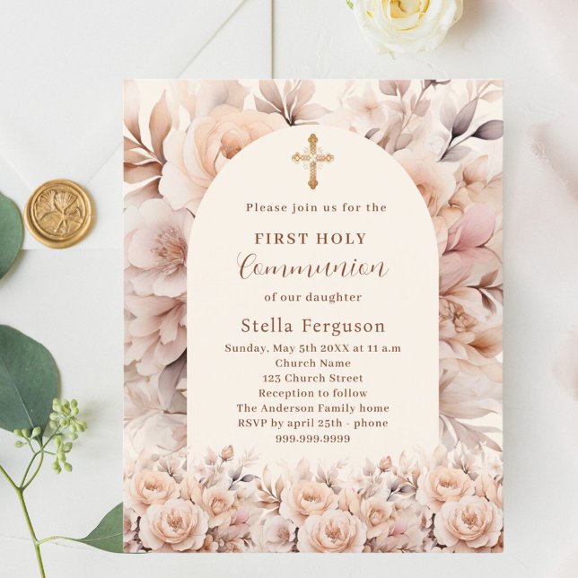 Crème pêche rose arche première communion invitati (Créateur téléchargé)