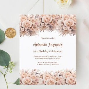 Crème pêche roses floraux invitation anniversaire