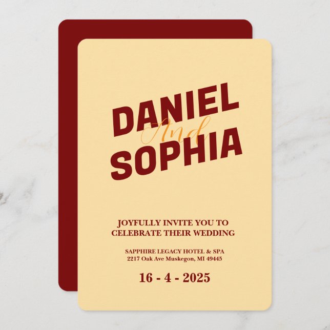 Crème Retro faire-part de mariage Card (Devant / Derrière)