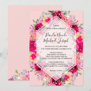 Crème rose Aquarelle Floral Mariages Invitations