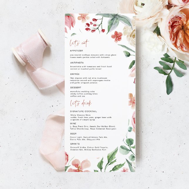 Crème & Rose | Menu de mariage Florales de printem (Créateur téléchargé)