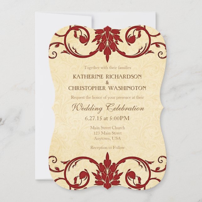 Crème Rouge Fissures Vintage Mariage Invitation (Devant)