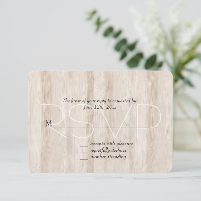 Crème Rustique Faux Blanc Mariage en bois RSVP (Debout devant)