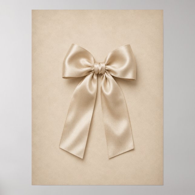 Crème Satin Nœud Murale | Affiche Coquette Neutre (Devant)