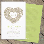 Crème vert tulip coeur mariage informations sur le<br><div class="desc">Fiche d'information du mariage du bouquet de coeur de Tulip. Joli dépliant d'information mariage idéal pour aider votre invité à comprendre comment atteindre votre destination mariage et voir l'horaire, l'information d'hébergement et les détails du hashtag sur les médias sociaux le jour de votre mariage. Personnalisez avec vos propres détails. art...</div>