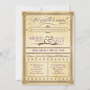 Crème vintage et Faire-part de mariage Brown suédo