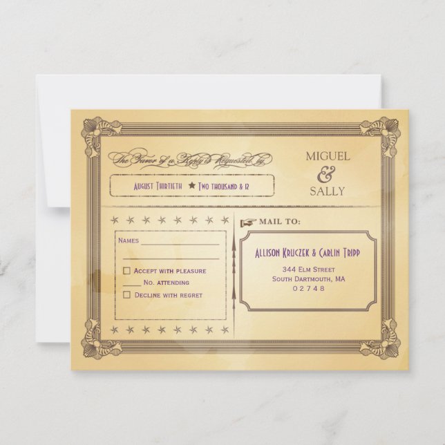 Crème vintage & Mariage Poster Brown RSVP (Devant)