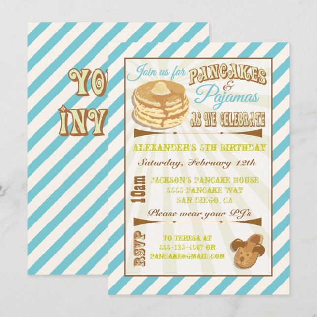 Crêpes et pyjamas Invitations de fête d'anniversai (Devant / Derrière)
