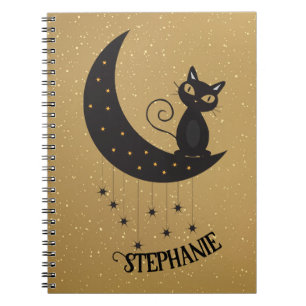 Crescent Moon Et Black Cat Carnet Or