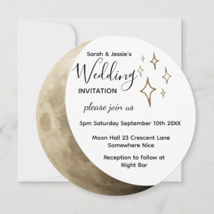 Crescent Moon & Gold Stars Faire-part de mariage