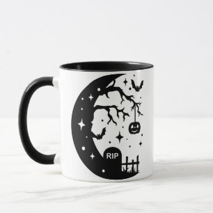 Crescent Moon RIP Bat Citrouille Halloween Mug