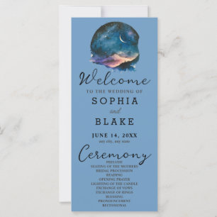 Crescent Moon Starlit Sky Blue Wedding Programme