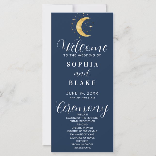 Crescent Moon Starry Night Marine Wedding Programm (Devant)