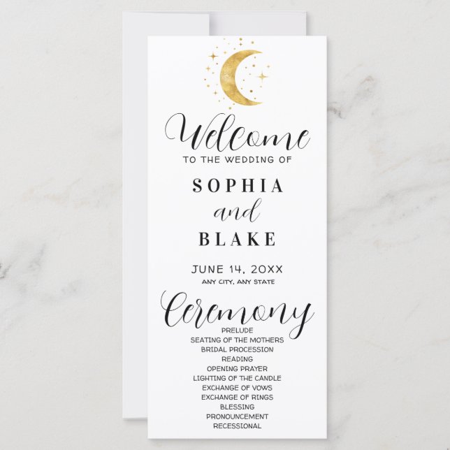 Crescent Moon Starry Night White Wedding Programme (Devant)