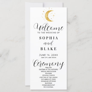 Crescent Moon Starry Night White Wedding Programme