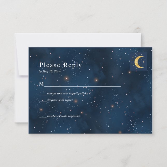 Crescent Moon Starry Nuit Marine bleu carte RSVP (Devant)