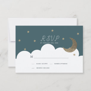 Crescent Moon & Stars Marine Baptême bleu RSVP