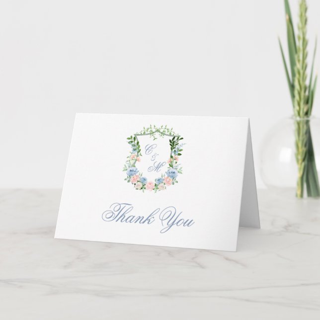 Crest Floral Bleu Poussiéreux Merci (Devant)