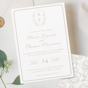 Crest Monogram Pale Taupe Faire-part de mariage