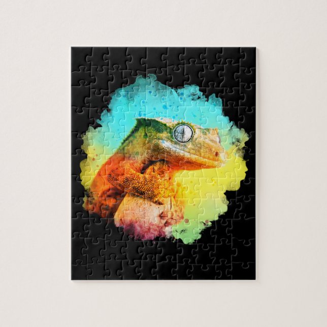 Crested Gecko Watercolor Rainbow Jigsaw Puzzle (Vertical)