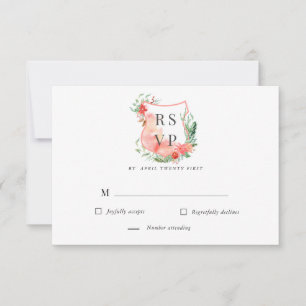 crête d'aquarelle florale Carte de réponse RSVP