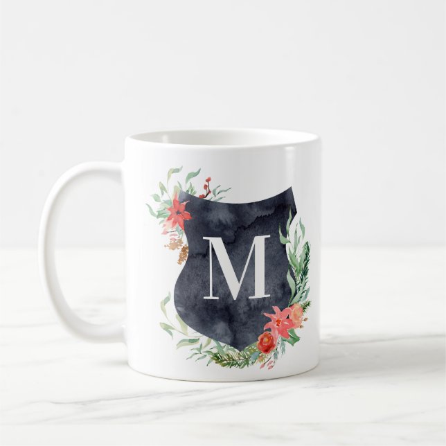 crête de charbon monogramme floral d'hiver mug (Gauche)