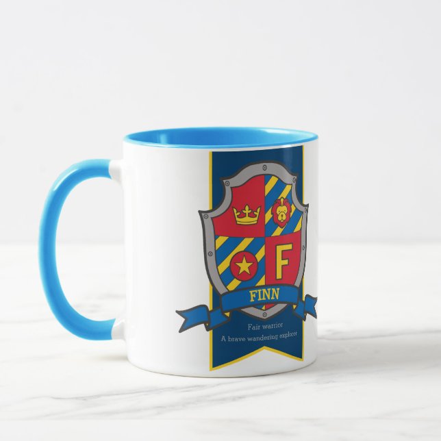 Crête de chevalier bleu nom signifiant Finn F mug (Gauche)