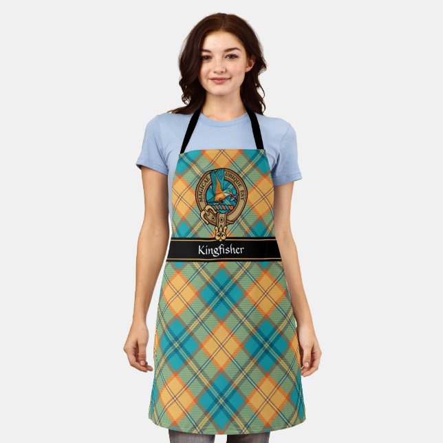 Crête de martin-pêcheur sur tablier tartan (Porté)