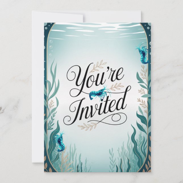 Crevettes Cerise Bleue Mariage Fête Invitation (Devant)